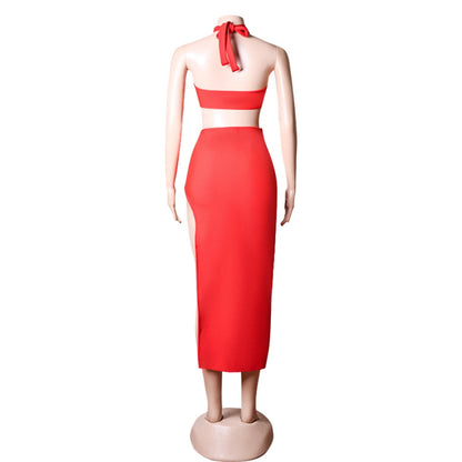 Halter Sleeveless Hollow out Midi Bandage Dress PZC1743