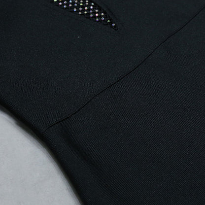Round Neck Long Sleeve Mini Rhinestone Bandage Dress PZL3002
