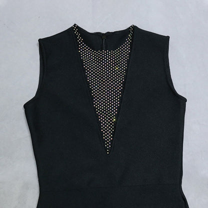 Round Neck Sleeveless Mini Rhinestone Bandage Dress PZL3004