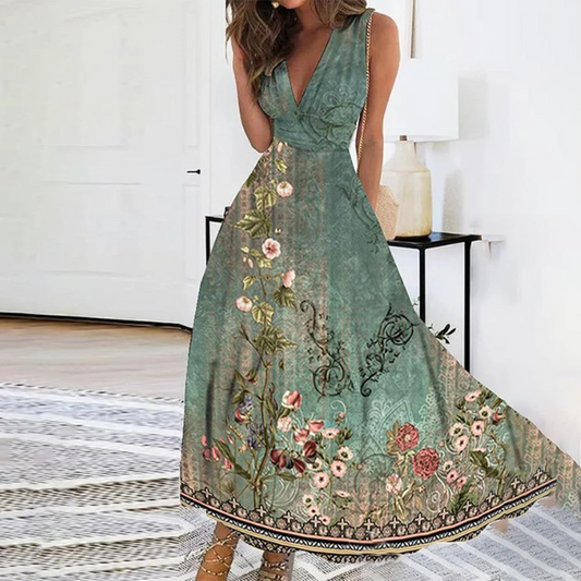 Otoño - Elegante vestido largo para mujer | Diseño floral atemporal y corte ajustable