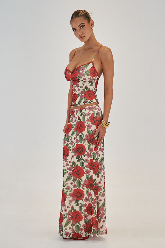 Conjunto de falda con rosa espagueti de Pelagie