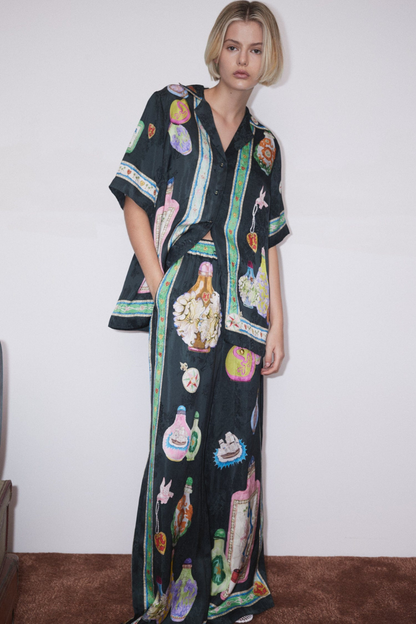 Conjunto de pantalones con estampado de floreros y cuello en V Philomène