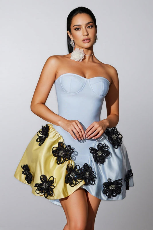 Roland Strapless Flower Bandage Mini Dress