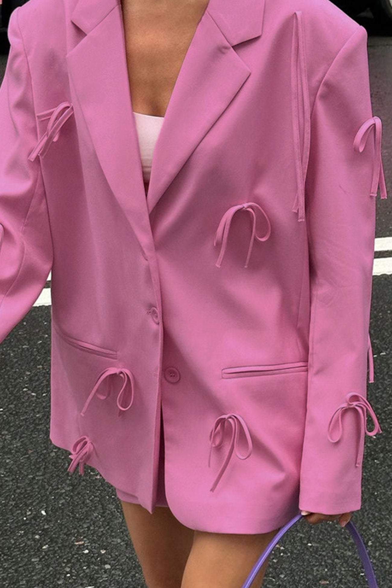 Pink Bow Pocketed Blazer