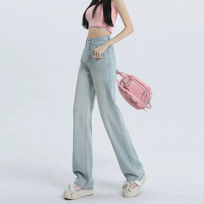 Women's Summer High Waist Wide Leg Leisure Design Drape Mop Jeans