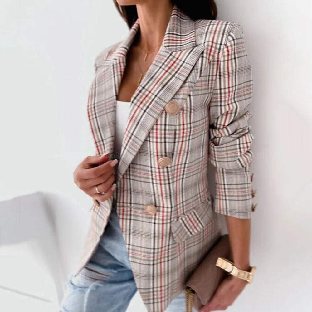 Women Spring Autumn Long Sleeve Slim Blazers Khaki Woman 2025 Fall Elegant Office Suit Coat