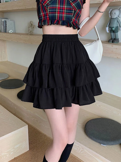 Pleated White Ruffles Preppy Summer Skirt