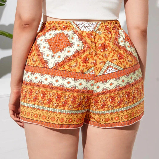 Plus Size Floral Print Summer Casual Women Knot Waist Elegant Boho Female Plus Size Women Clothing Short