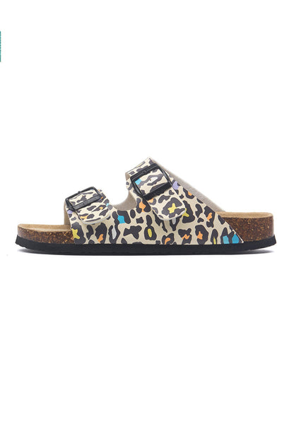 Printed Buckle Flat Sandals