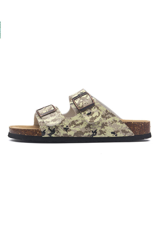 Printed Buckle Flat Sandals