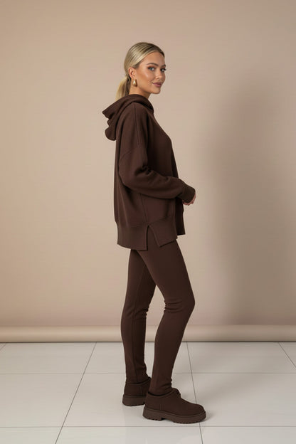 Printed Slit Hem Hoodie Legging Set