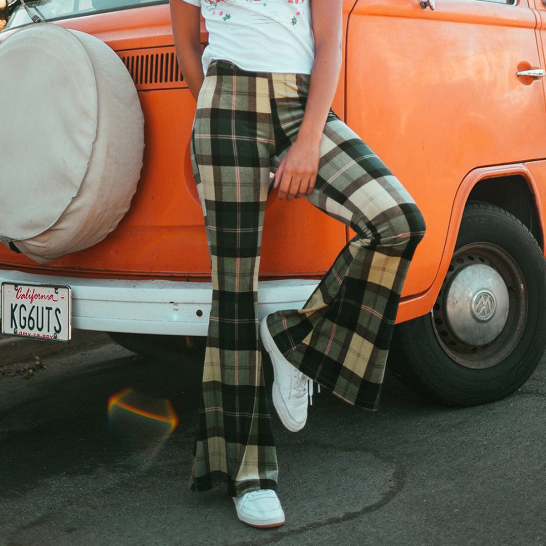 Piey - Women's Checkered Flare Trousers - Chic - Modern Style - For Daily Wear