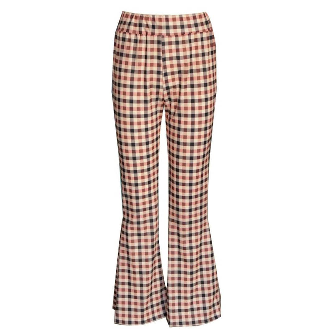 Piey - Women's Checkered Flare Trousers - Chic - Modern Style - For Daily Wear