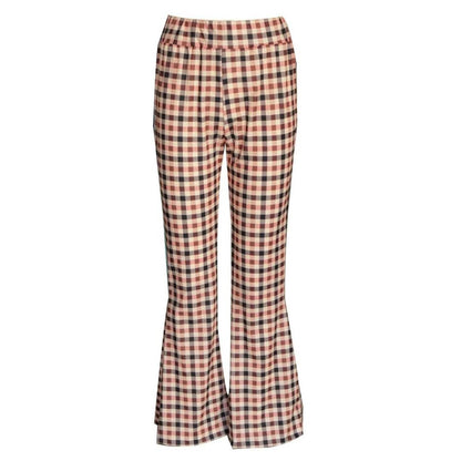 Piey - Women's Checkered Flare Trousers - Chic - Modern Style - For Daily Wear