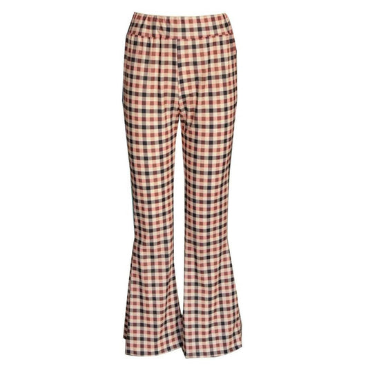 Piey - Women's Checkered Flare Trousers - Chic - Modern Style - For Daily Wear