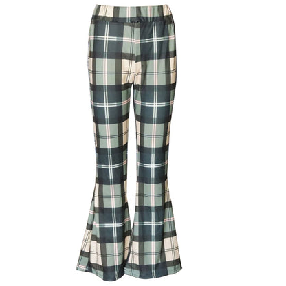 Piey - Women's Checkered Flare Trousers - Chic - Modern Style - For Daily Wear