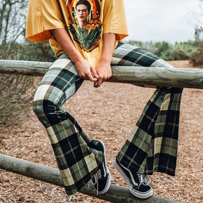 Piey - Women's Checkered Flare Trousers - Chic - Modern Style - For Daily Wear