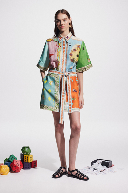 Vestido corto con estampado de póker y patchwork de Prunelle