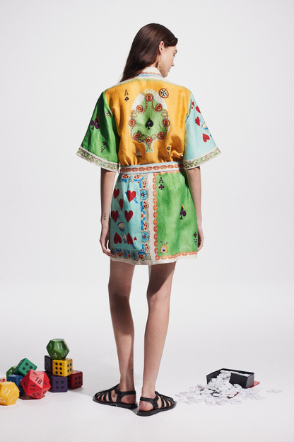 Vestido corto con estampado de póker y patchwork de Prunelle