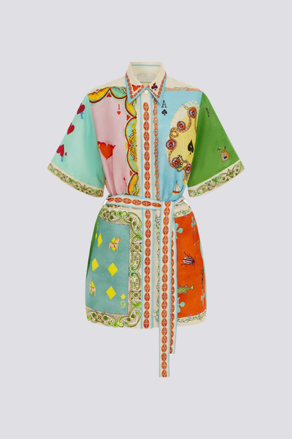 Vestido corto con estampado de póker y patchwork de Prunelle