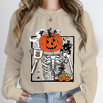 Pumpkin Skeleton Coffee Sweatshirt Top