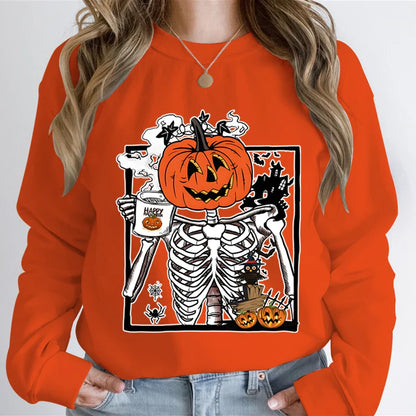 Pumpkin Skeleton Coffee Sweatshirt Top
