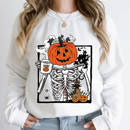 Pumpkin Skeleton Coffee Sweatshirt Top