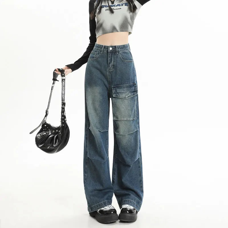 Punk Streetwear Pockets High Waist Wide Leg Jeans