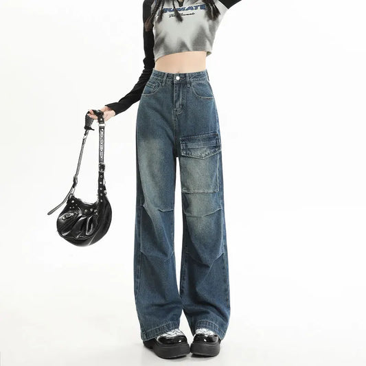 Punk Streetwear Pockets High Waist Wide Leg Jeans