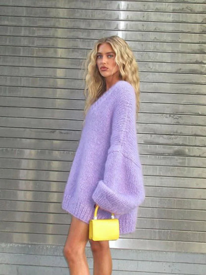 Purple Lantern Long Sleeve Oversized Jumper Top Women Fashion V Neck Sweater
