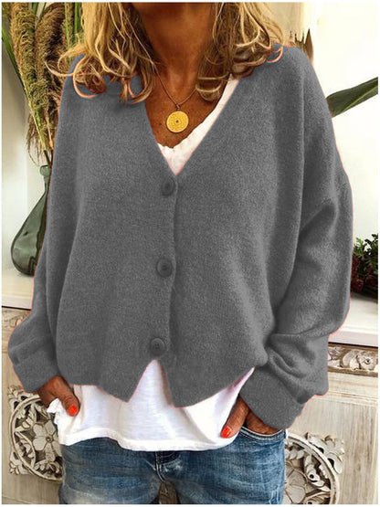 Cárdigan corto de cuello en V con botones para mujer | Ideal para otoño/invierno