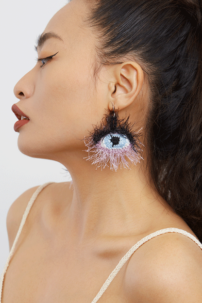 Eye Pattern Plush Earrings Handmade
