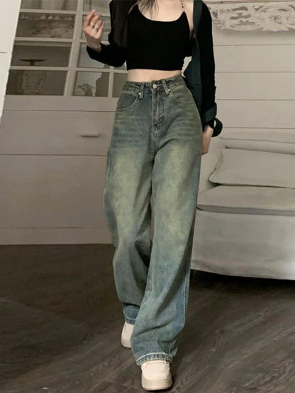 Vintage 90s Waist Distressed Baggy Wide Leg Jeans