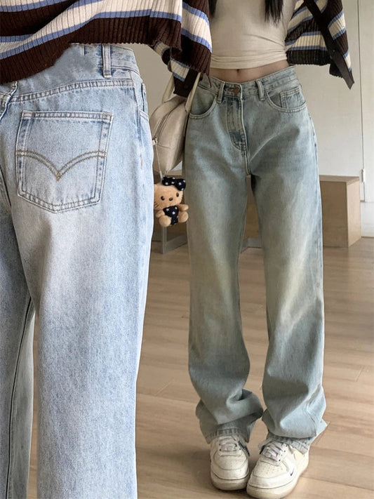 Vintage 90s High Waist Blue Straight Jeans