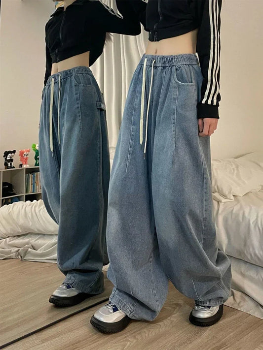 High Waist Elastic Oversized Denim Jeans