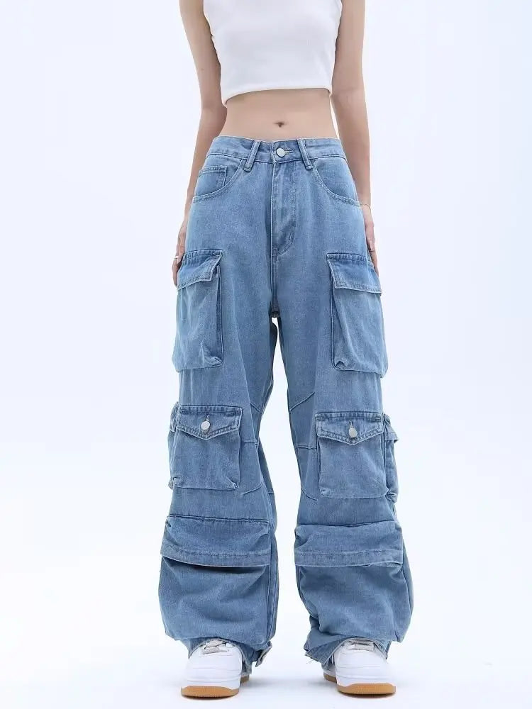 Vintage Multi-pocket Cargo Wide Leg Jeans