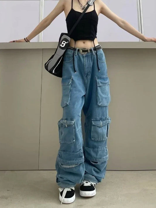 Vintage Multi-pocket Cargo Wide Leg Jeans