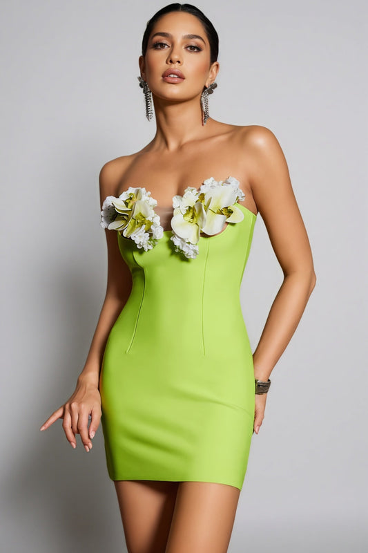 Kyndy Strapless Flower Bandage Mini Dress