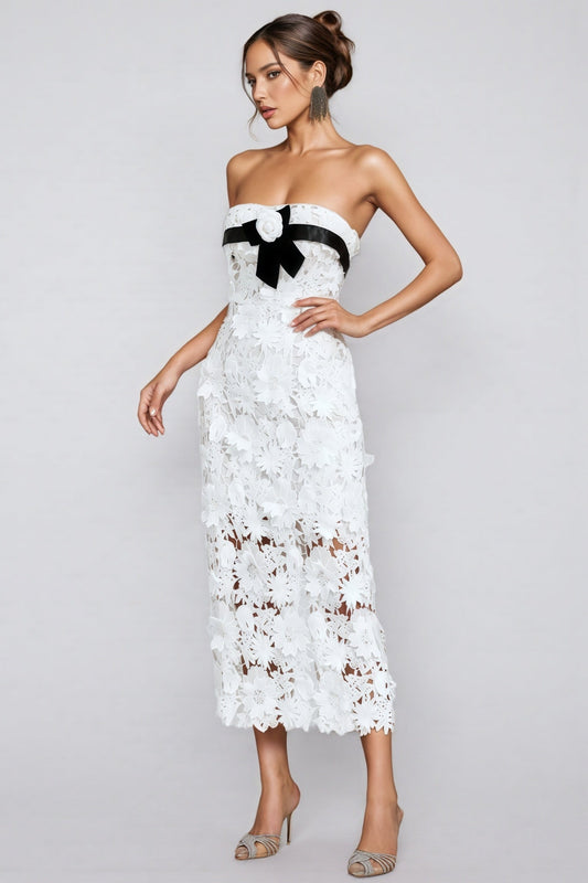 Suzanne White Floral Lace Midi Dress