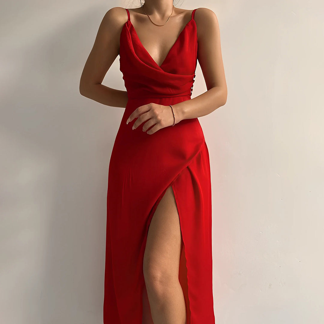 Women's Elegant Midi Dress with Slit for Party | Ideal for Spring/Summer