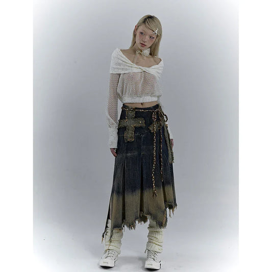 Street Style Casual Irregular High Waist Retro Denim Pants
