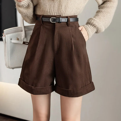 FashionSierra - Retro High Waist Corduroy Casual Boyfriend Style Women Shorts 2025 Shorts