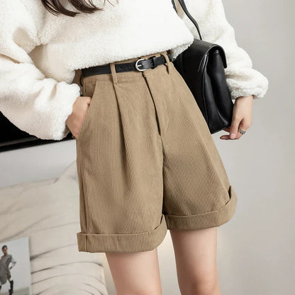 FashionSierra - Retro High Waist Corduroy Casual Boyfriend Style Women Shorts 2025 Shorts