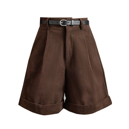 FashionSierra - Retro High Waist Corduroy Casual Boyfriend Style Women Shorts 2025 Shorts