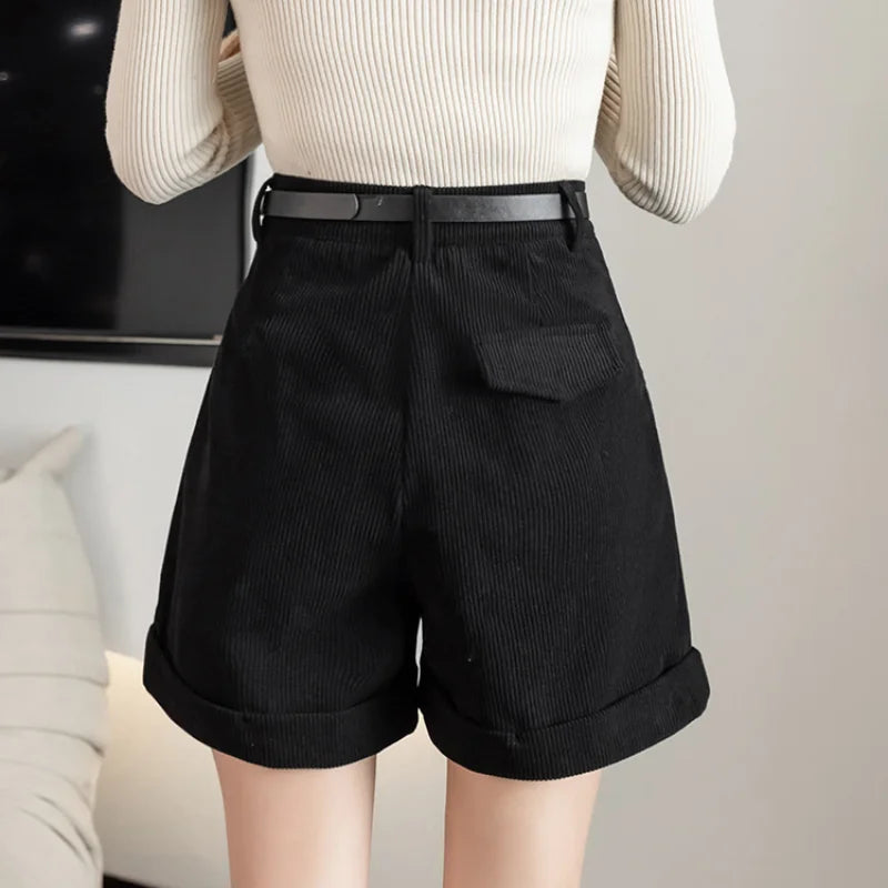 FashionSierra - Retro High Waist Corduroy Casual Boyfriend Style Women Shorts 2025 Shorts