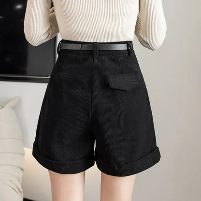 FashionSierra - Retro High Waist Corduroy Casual Boyfriend Style Women Shorts 2025 Shorts