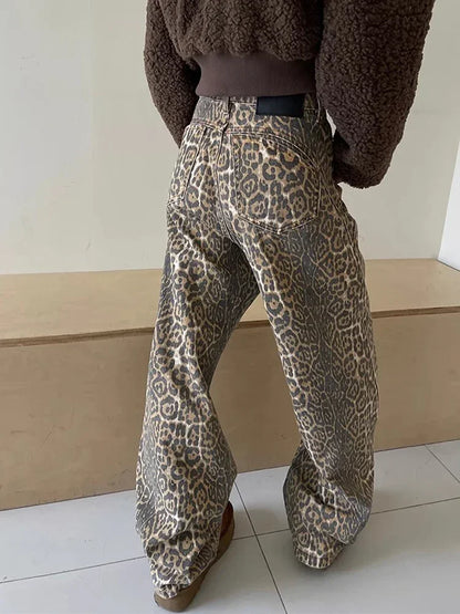 FashionSierra - Retro Y2K American Street Leopard Girl Korean High Waist Straight Baggy Trouser