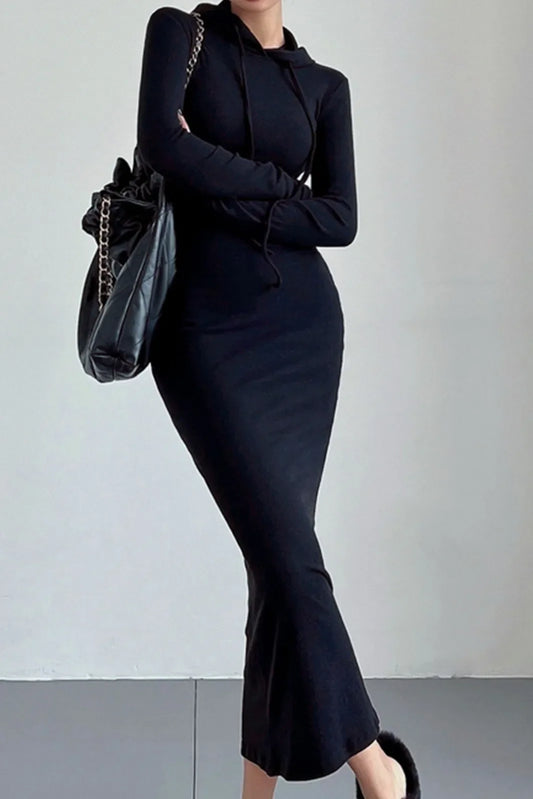 Rika Drop Shoulder Drawstring Hooded Maxi Dress