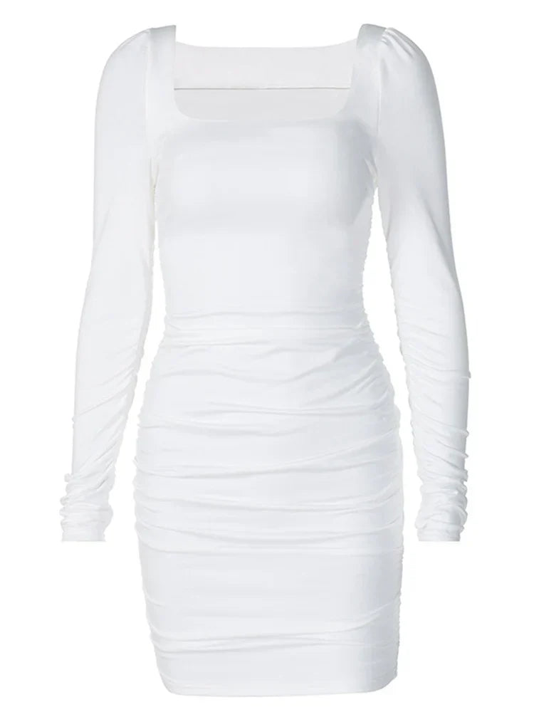 Ruched Long Sleeve Bodycon Sexy Party Elegant Streetwear 2025 Autumn Winter Mini Dress