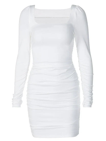 Ruched Long Sleeve Bodycon Sexy Party Elegant Streetwear 2025 Autumn Winter Mini Dress